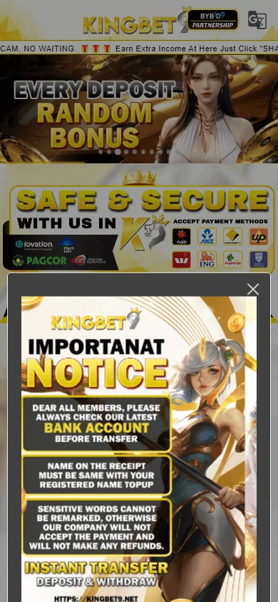 Kingbet9 Casino mobile home experience