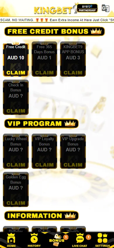 Kingbet9 Casino mobile promotions area
